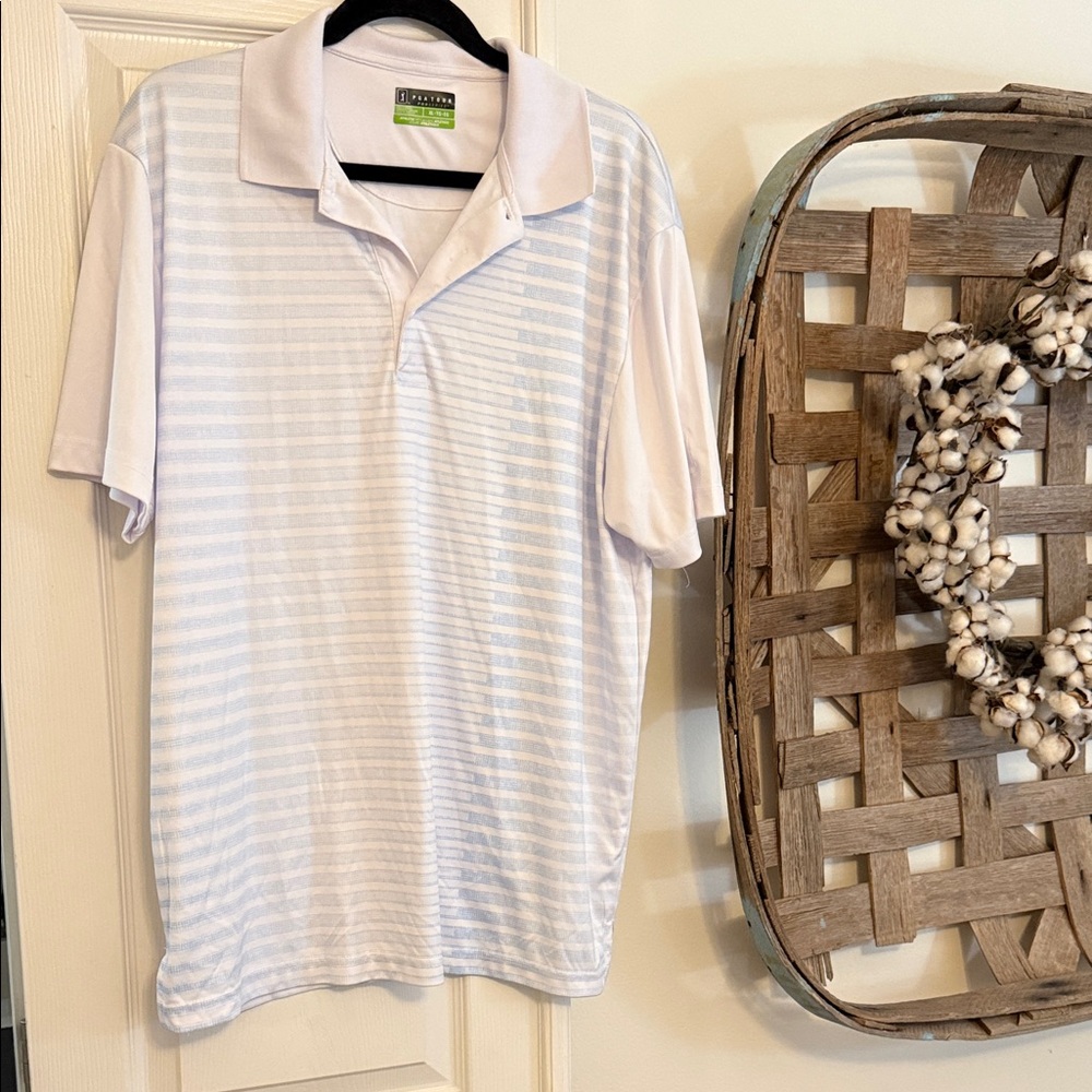 PGA Tour White & Light Blue Striped Polo Shirt